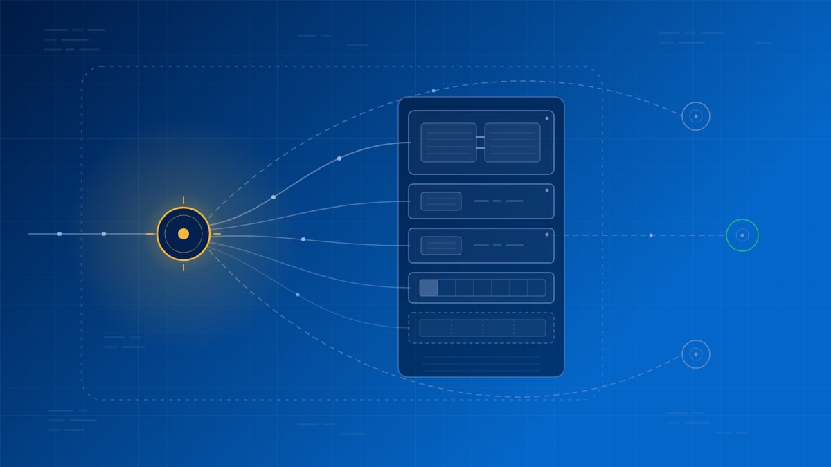 A router node fanning requests out to a rack of differently sized GPU model servers, with dashed lines escaping the cluster toward external model APIs