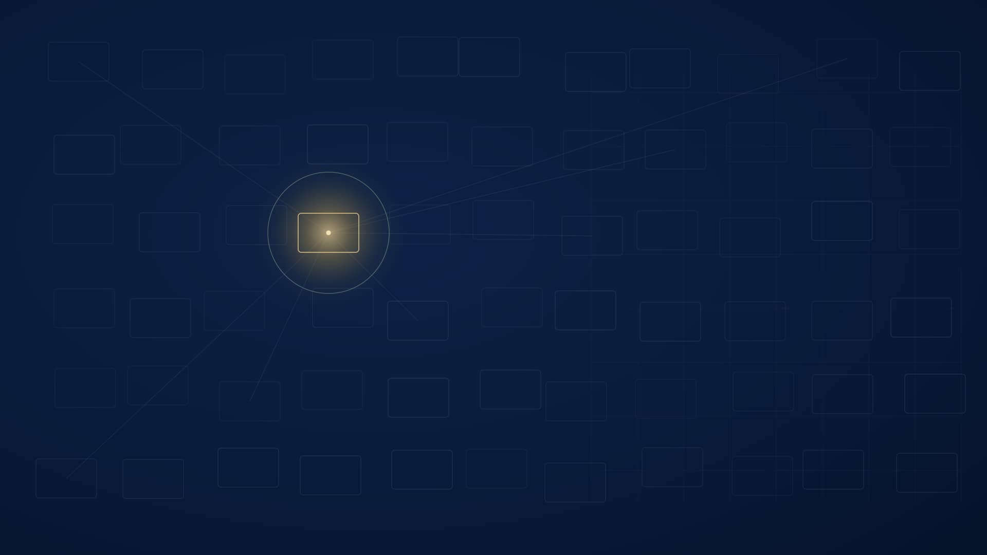 A field of faint identical frames on a deep blue ground, and one frame lit amber inside a thin green ring: the flood, and the one thing chosen from it